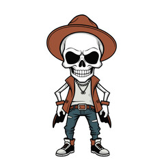 a skull emoji wearing a hat, vest, and sunglasses, with a confident and stylish appearance.