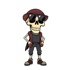 a skull emoji wearing sunglasses, a hat, and a leather jacket.