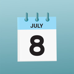 8th July daily calendar icon template. July 8 day calendar design. Single day calendar in vector illustration flat style.