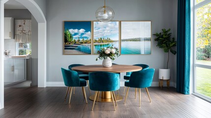 Cozy Corner Dining Nook with Compact Round Wooden Table and Chairs