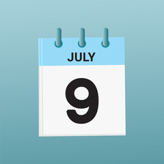 9th July daily calendar icon template. July 9 day calendar design. Single day calendar in vector illustration flat style.