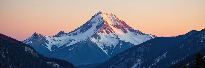 Warm golden light illuminates the snow-capped summit of mt rainier, wilderness, mountains, peaceful ambiance