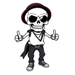 a skull emoji wearing a hat, giving a thumbs up, and smiling.