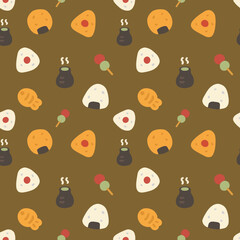 Japanese food vector seamless continuous print pattern, wallpaper, background, home textile print, seamless floral pattern, hand drawn floral print.