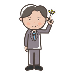 ポイントを説明する中年の男性ビジネスマンの全身イラスト