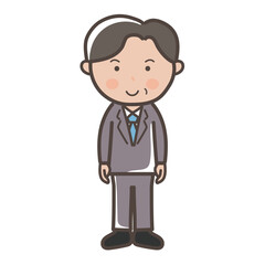 笑顔で正面を向く中年の男性ビジネスマンの全身イラスト