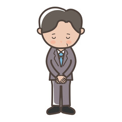 頭を下げて謝る中年の男性ビジネスマンの全身イラスト