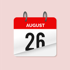 Fototapeta premium 26th August daily calendar icon template. August 26 day calendar design. Single day calendar in vector illustration flat style.