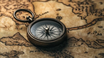 Antique Compass on Vintage Map: A Journey Through Time