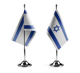 Small national flags of the Israel on a white background