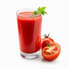 Glass of tomato smoothie isolated on white background.