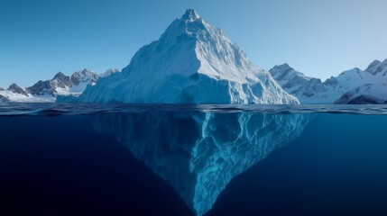 Majestic iceberg reflection antarctic waters nature photography clear skies low angle ice and water concept