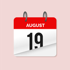19th August daily calendar icon template. August 19 day calendar design. Single day calendar in vector illustration flat style.
