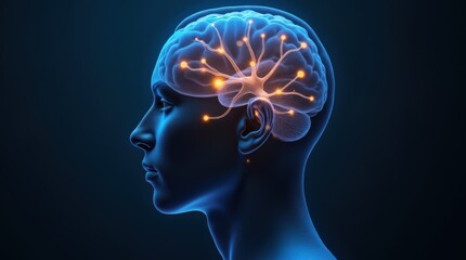 Human Brain With Illuminated Neural Connections Against a Dark Background