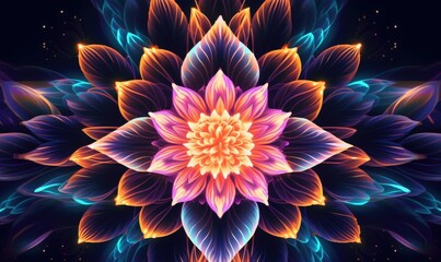 Abstract Floral Pattern. Intricate glowing flower design for backgrounds or art projects