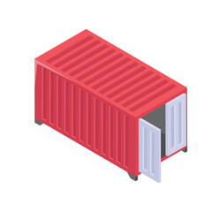 Isometric red cargo container for international freight and logistics transport