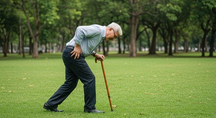 Elderly Man Experiencing Pain in a Park