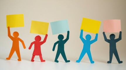 Crafty Figures Holding Colorful Signs in a Demonstration for Awareness and Expression