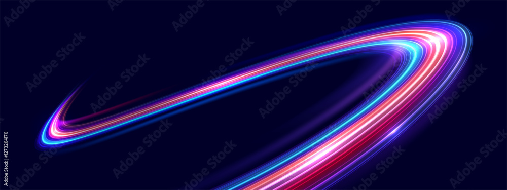 Fototapete Modern abstract high speed movement. Dynamic motion light trails on dark blue background. Futuristic digital technology movement concept. Pattern for banner. Vector EPS10.