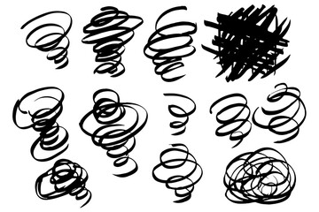 もやもや・悩む・くしゃくしゃ・ぐるぐるの線のイラスト素材　ベクター