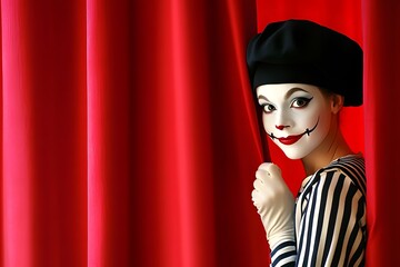 Expressive Mime Girl in Dramatic Pantomime for April Fools' Day