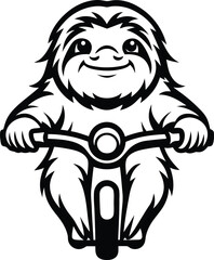 Cute sloth riding an electric scooter isolated vector illustration, sloth riding an electric scooter silhouette vector art, sloth riding an electric scooter line art vector