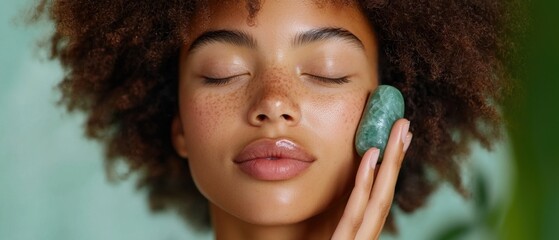 Indulge in a soothing facial massage with a jade roller, a therapeutic ritual that promotes radiant, glowing skin and a deep sense of tranquility and self-care.