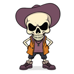a skull emoji wearing a cowboy hat, vest, and boots.