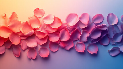 Pink and purple rose petals on a soft gradient background.