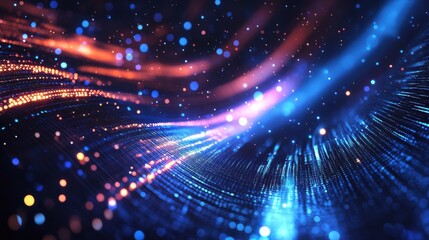 Fototapeta premium Big data flow technology and science vector background, tech abstraction with lines electronics and digital style in 3D dimensional perspective, abstract illustration.