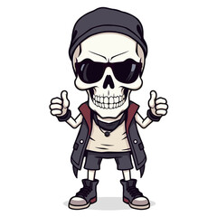 a skull emoji wearing sunglasses, a hat, and a jacket, giving a cool and edgy vibe.
