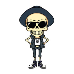 a skull emoji wearing sunglasses, a hat, and a leather jacket.
