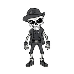 a skull emoji wearing a hat, sunglasses, and a leather vest.