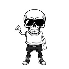 a skull emoji wearing sunglasses, a tank top, and sneakers.