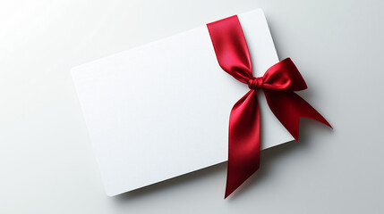 Elegant Blank Greeting Card with Red Ribbon Bow on White Background