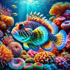 Obraz premium Lively Fish A fish swimming in a colorful coral reef looking vib