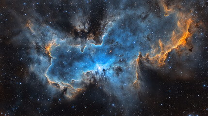 Obraz premium A photograph of a dynamic, swirling nebula with intense blue tones, with light trails extending toward the viewer as if moving through space