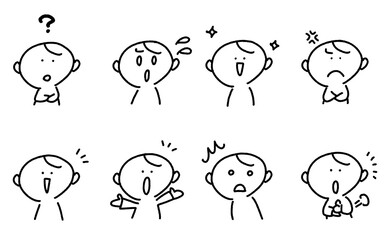 様々な表情の男性のセット　はてな・嬉しい・怒る・思い付く