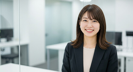 オフィスで働くスーツ姿の30代日本人女性
