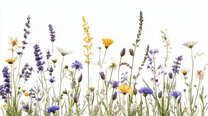 Illustration of wildflowers with transparent background. Generative AI.