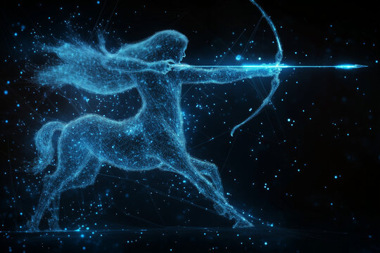 Sagittarius zodiac sign in the sky, centaur constellation with a bow and arrow
