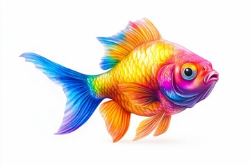 Vibrant rainbow goldfish illustration isolated on white background.