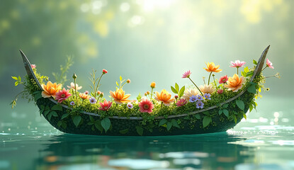 Eco-Friendly Boat Formed from Vibrant Plants and Flowers: A Creative Nature-Inspired Design for Sustainability Campaigns