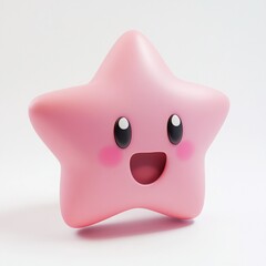 Cute pink 3D star character with happy expression, isolated on white background.