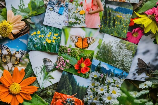 Homeschooling vision board showcasing nature, flowers, and butterflies. Generative AI