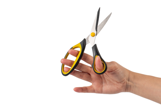 Office stationery scissors cutting in hand on transparent background - Powered by Adobe