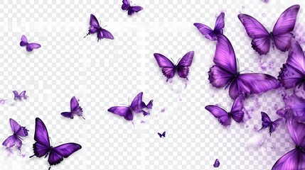 Naklejka premium Flock of purple butterflies on an isolated transparent background