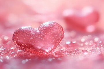 Fototapeta premium Pink Heart-Shaped Crystal on Sparkling Surface for Valentine's Day Decor and Design