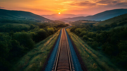 Sunset Railway Landscape Illustration
