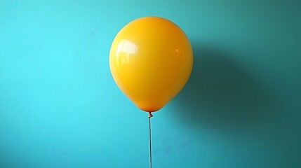Yellow balloon floating against a solid teal wall for parties, birthdays, and celebrations